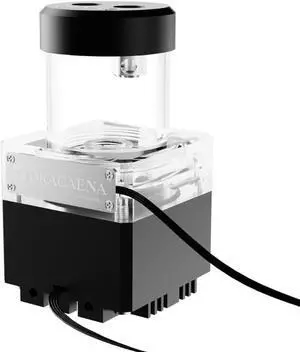 dracaena.io High Flow 800L/H D5 PWM PC Water Pump Combo with Colorful LED Option and 65ml 50mm/1.9in Reservoir - Powerful 7W, 0.7A, Sleek Design: 12cm/4.72in x 17cm/6.69in, Black