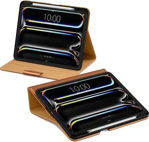 DTTO for iPad Pro 13 Inch M4 Case with Pencil Holder, Premium Leather Business Folio Stand Smart Cover, Auto Wake/Sleep, Magnetic Clasp, Multiple Angles, Brown