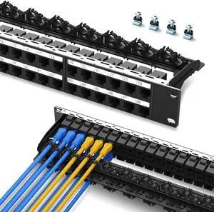 PBAEGAV Patch Panel 48 Port with 48 Pcs Cat6 Keystone JackEC Listed UTP 10G Support with Removable Back Bar 1U Network Patch Panel 19 Inch for Cat6,Cat5e,Cat5 (CAT6, 1U48Port)