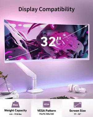Ergounion Single Monitor Mount, Holds Screens up to 32 Inches and 19.8 lbs, Fully Adjustable Gas Spring Monitor Arm Desk Mount, Aluminum, White