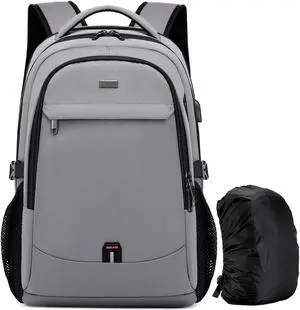 DUSLANG 17 Inch Laptop Backpack for Travel Water Resistant College Backpack for Men/Women Laptop Bag with USB Charging Port and Rain Cover,light grey