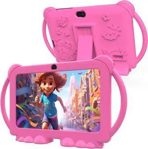 PEICHENG Kids Tablets, Android 12 Tablet for Kids, 4GB RAM 32GB ROM Toddler Tablet 7 inch IPS Screen, Parental Control, 2+5MP Dual Camera, Shockproof Case for Educational Games(1PCS, Rose Red)