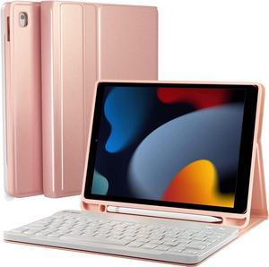 EVEO iPad Case with Keyboard 10.2'' - iPad 9th Generation Case with Keyboard - for iPad Case 9th Generation/8th Gen/7th iPad Keyboard case 9th Generation iPad case, Built-in Pencil Holder-Rose Gold