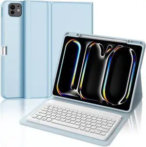 Keyboard case for iPad Pro 13 inch (M4, 2024), Detachable Wireless Bluetooth Keyboard, Smart Folio Cover with Pencil Holder for 13" iPad Pro (M4), Auto Sleep/Wake, Soft TPU Protective Cover, Sky Blue