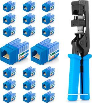 Everest Media Solutions Bundle - 2 Items: easyJACK - Speed Termination Tool + 20 Pack of RJ45 CAT5e UTP Keystone Jacks - Blue