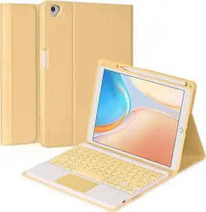 Eisuiyi Keyboard Case for iPad 10.2" 7th/8th/9th gen, Compatible with iPad Air3/Pro10.5, Detachable Touchpad BT Keyboard, Magentic Protective Cover with Pencil Holder, Yellow