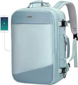 PIJUSHI Carry on Travel Backpack for Women Large Flight Approved Personal Item Bag with USB Port Fits 16 Inch Laptop(PE035 Blue)