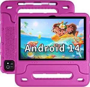EDDBNi Kids Tablet Android 14 Tablet 10 inch Kids Tablet with Case Quad Core 64GB Dual Camera Parental Controls 2.4G WiFi Educational Tablet (Pink)