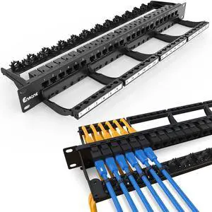 Enmane Patch Panel 24 Port RJ45 Patch Panel CAT6 Keystone Patch Panel UTP with Smart Cable Management for 19 inch Rack Mount