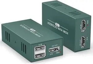 HDMI KVM Extender Over Cat6/7 Up to 50M(165ft), 1080P KVM Extender Over Ethernet with Loop Out Function,HDMI Transmitter Receiver Support Keyboard Mouse, POC Function Single Power Supply