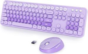 Fogruaden Purple Retro Typewriter Keyboard and Mouse Wireless, 2.4GHz Office Full-Sized Colorful Computer Keyboard with Number Pad and Cute Mouse for Windows PC Desktops Laptop