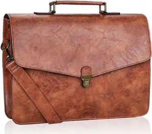 ESTARER Mens Leather Briefcase 15.6 Inch Laptop Messenger Bag, Computer Shoulder Bag Professional Office Satchel for Work Business, Brown