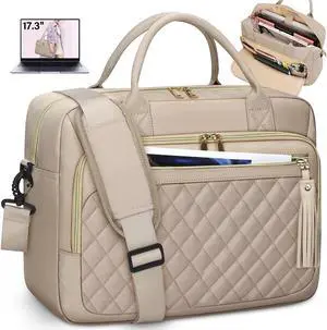 RAINSMORE Laptop Bag 17.3 Inch Briefcase for Women Waterproof Computer Messenger Shoulder Bags Large Laptop Case for Work Business Office Travel College, Khaki