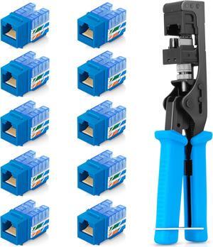 Everest Media Solutions Bundle - 2 Items: easyJACK - Speed Termination Tool + 10 Pack of RJ45 CAT5e UTP Keystone Jacks - Blue