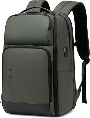 FENRUIEN 17 Inch Travel Backpack Green, Expandable Water Resistant Computer Backpack with USB Port, Black Laptop Bag for Business/College/Work
