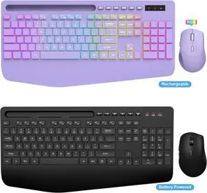 SABLUTE 2 Pack Wireless Keyboard and Mouse, Ergonomic Keyboard Mice Combo with Wrist Rest, Phone Holder, 2.4G Lag-Free, Silent Cordless Set for Windows, Mac, PC, Laptop (Backlit & No Backlit)