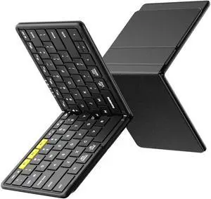 Samsers Full-Size Foldable Bluetooth Keyboard, KF08S Wireless Folding Keyboard with PU Leather Cover, Portable Travel Keyboard for iPhone iPad Smartphone Tablet Laptop, Android Windows Mac OS, Black