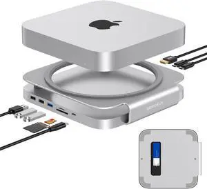 GEWOKLIY Mac Mini Studio Dock and Stand, Hub with SSD Enclosure for NVME/SATA M.2, 4K HDMI Adapter 10Gbps USB A/C Port, TF/SD Card Reader, Dock for Mac Mini M1/ M2 and Mac Studio 2024 | Accessories