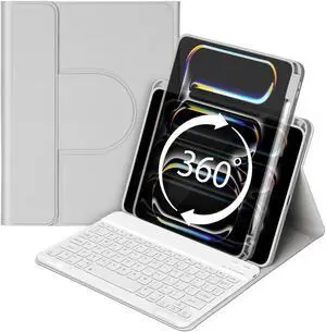 GOOJODOQ for iPad Pro 11 Inch Case with Keyboard (M4, 2024),360 Rotating Case and Magnetic Detachable Keyboard with Pencil Holder,Portrait/Landscape Modes,Auto Sleep/Wake for 11" iPad Pro 2024-Grey