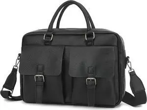 SANFAN PU Leather Laptop Briefcase, Water Repellent, Multi-Functional, Laptop Shoulder Bag For laptop up to 15.6 inch (Black PU)