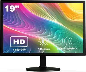 Insykktrkig 19" 1440x900 PC Monitor Office Monitor HDMI VGA LED Desktop Display Dual Speakers,60Hz,5ms,VESA Mounting,Wide Viewing Angle 170°,Brightness 300cd/m²,Tilt Adjust,Business Computer Screen