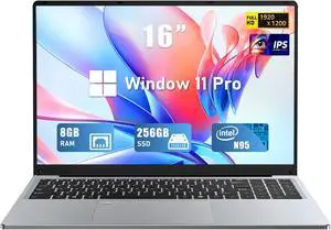 FUNYET Gaming Laptop, 16 inch Laptop Computer 2025 with Win 11 Pro, 8GB RAM 256GB SSD, Int 12th Gen N95 Processor(up to 3.4GHz), Backlit Keyboard, Bluetooth, Mini HDMI, FHD 1920 * 1200