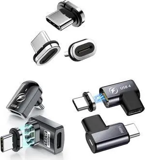 USB Type C Magnetic Adapter 4Pack, Right Angle Magnetic USB C Adapter with 40Gbps Data Transfer PD 140W Charge USB4 8K 60Hz Video for Thunderbolt 3/4, MacBook Pro/Air and iPhone 15/15 Pro/15 Max