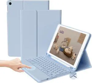 GKABXY Touchpad Keyboard Case for iPad 9th/8th/7th Gen (2021/2020/2019), Detachable Wireless Bluetooth Keyboard Case with Pencil Holder, Multi-Touch Trackpad Keyboard Case for iPad 10.2 inch, Sky Blue
