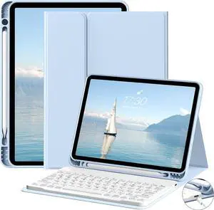 GKABXY Keyboard Case for iPad (A16) 11th Gen 11 inch 2025 & iPad 10th Gen 10.9 inch 2022 with Holder | Detachable Bluetooth Wireless Keyboard | Soft TPU Back Shell | Auto Sleep/Wake (Light Blue)