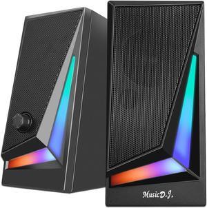 FANEVER Computer Speakers, PC Speaker for Desktop with RGB Lighting 2.0 Stereo Bass Sound, Easy Volume Control, USB Powered and 3.5mm Aux-in for PC, Laptop, Tablet (M100)