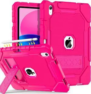 Grifobes Case for iPad 11-inch (A16) 2025 / iPad 10th Generation 2022(10.9 inch), Heavy Duty Military Grade Shockproof Rugged Cover with Stand/Pencil Holder for i Pad 11th / 10 Gen (Hot Pink)