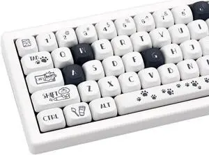 GEKUCAP PBT Keycaps 120 Keys Black White Cute Keycaps Dye-Sublimation Puppy Comic Theme Keycaps Set XOA Profile Keycaps for ANSI Layout Cherry MX Switches Mechanical Keyboards