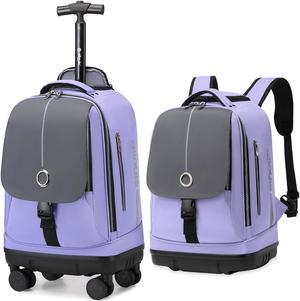 Hlrmsat Rolling Backpack with 4 Detachable Wheels 18 Inch Wheeled Laptop Backpack for Men Women Carry on Luggage Business Bag Water Resistant Roller Backpack for Adults to Travel, Purple