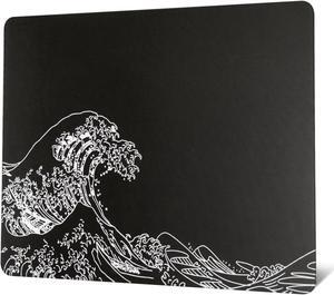 Glass Gaming Mouse Pad, Black Kanagawa Hard Mousepads for Gaming,Professional Large Mouse Mat 410mm*310mm, Special Glass Surface with Improved Precision and Speed