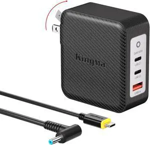 King Ma 140W GaN Laptop Charger, PD 3.1 Fast Wall Charger with Foldable Plug & USB-C Cable, 3-Port Portable Charger Compatible with HP OMEN 2/11IIIpro/3 Plus Pavilion Gaming 2/Notebook/ENVY15/ENVY17