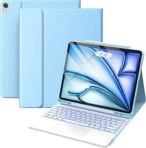 GreenLaw Only for iPad Air 13 inch Case with Keyboard, Semi-Silicone Material Stain-Resistant Cover, 7 Color Backlit, Smart Trackpad, Detachable Keyboard Case for iPad Air 13" (M2) 2024, Pale Blue