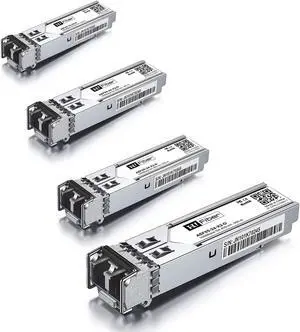 H!Fiber.com 4 Pack 1Gb Multi Mode SFP LC Module, 1000Base-SX SFP Fiber Transceiver, for Cisco GLC-SX-MMD, Ubiquiti UniFi UF-MM-1G, Mikrotik, Fortinet, D-Link, Netgear, Intel, (MMF,850nm,550m,DDM)