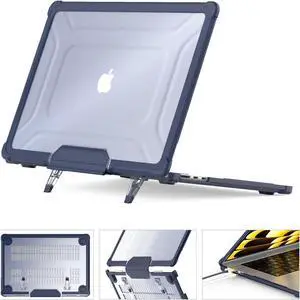 HXCASEAC Case Compatible with MacBook Air 15 inch 2025 2024 2023 / M4 M3 M2, Anti-Scratching Protective Hard Cover with Foldable Stand A3114 A2941 - Navy