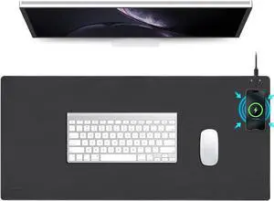 Hi-HONX Magnetic Wireless Charging Desk Pad, Office Desk Mat with Wireless Charger, Waterproof and Scratch-Resistant Large Mouse Mat, Leather Mouse Pad for Office and Home Use