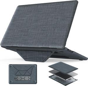 HXCASEAC Case Compatible with MacBook Air 15 inch Case 2025 2024 2023 with Foldable Stand, Anti-Scratching Protective Hard Shell Cover for M4 M3 M2 A3114, A2941 Fabric, Grayish Blue