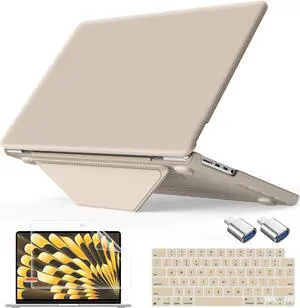 ICEKEE Leather Case for MacBook Pro 14 Inch M4 - M1 Pro/Max, Fits A3112 A3401 A3185 (2024) / A2918 A2992 A2779 (2023) / A2442 (2021) Protective Hard Shell Cover with Fold Kickstand -BS-Gold
