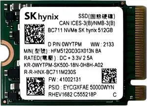 SKHynix BC711 512GB NVMe PCIe M.2 2230 30mm Solid State Drive - HFM512GD3GX013N BA- OEM Packaging