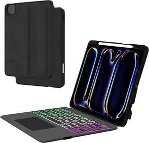 Keyboard Case for 2024 iPad Pro 13 inch (M4): 3 Zone 7 Colors Backlit Detachable Magnetic Keyboard with Trackpad - Wireless Keyboard Folio Book Cover with Pencil Holder for 2024 iPad Pro 13" M4
