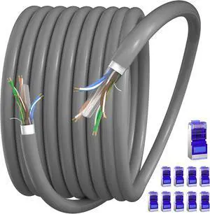 Cat 6 Shielded Ethernet Cable 200ft, Cat 6 Outdoor Ethernet Cable, Heavy-Duty 23AWG Bulk Network Cable (10 RJ45), Direct Burial, In-Ground, UV Resistant, Waterproof, Network Cable Indoor, for Router