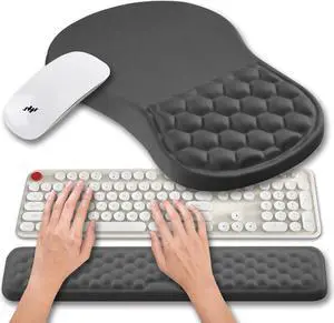 Hokafenle 2 in 1 Ergonomic Mouse Pad Wrist Support & Wrist Rest for Computer Keyboard Set, with Relieve Carpal Tunnel Pain Massage Bulge and Full Memory Gel Design (2In1 Set, Dark Gray)