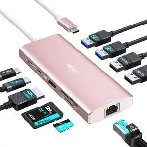 USB C Hub Multiport Adapter, 10-in-1 Laptop USB C Docking Station for Dell/HP Laptop, USB C Dock to 4K HDMI,Ethernet,100W PD,3USB 3.0, 2USB 2.0, SD/TF, USB Type C Dongle for MacBook, Surface, Lenovo