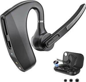 Herloreen Wireless Headset with Mic for Work: Trucker Bluetooth Headset V5.3 with Noise Cancelling Microphone & LED Power Display Charging Case for Business/Computer/Laptop/Cell Phones