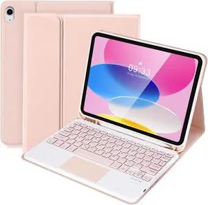 SOPPY Keyboard Case with Touchpad for iPad 10th Generation, Detachable Wireless Keyboard for iPad 10th Gen 10.9" 2022 (A2696/A2757/A2777), Slim Case with Pencil Holder for iPad 10th Gen 2022, Pink