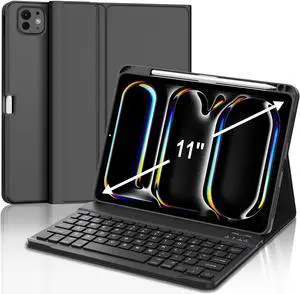 JADEMALL for iPad Pro 11 Inch Case with Keyboard (M4) 5th Generation 2024, 7 Colors Backlit, Wireless Bluetooth Detachable Keyboard, Auto Sleep/Wake, Smart Folio Cover with Pencil Holder, Space Black