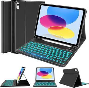 SOPPY Keyboard Case for iPad, 7-Color Backlight Keyboard for iPad 10th Gen 10.9" 2022 (A2696/A2757/A2777), Detachable Keyboard Case, Built-in Pencil Slot - Black